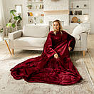 Теплий бордовий пухнастий плед з рукавами, рукоплед з плюшевої махри, фото 9