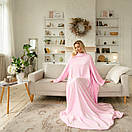 Теплий пухнастий рожевий плед з рукавами, рукоплед з плюшевою махри, фото 2