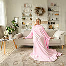 Теплий пухнастий рожевий плед з рукавами, рукоплед з плюшевою махри, фото 3