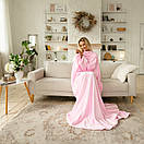 Теплий пухнастий рожевий плед з рукавами, рукоплед з плюшевою махри, фото 5