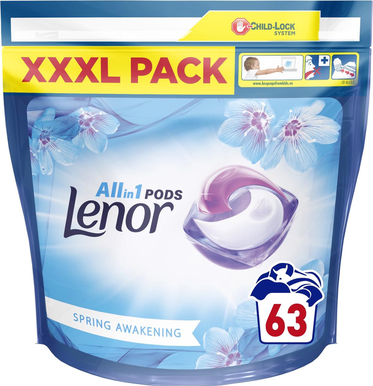 Капсули для прання універсал Lenor 3 в1 Водяна Лілія 63 капс, фото 1