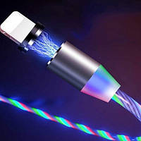 USB - Type C кабель магнитный со струящейся подсветкой 2.4А 540° 1м с коннектором - разноцветный