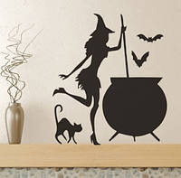 Интерьерная виниловая наклейка для декора Хэллоуин - Ведьма и котел (37х43см)
