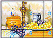 Набір для вишивання за нанесеною на канву схемою "Grapes and clay pots". AIDA 14CT printed 41*31 см, фото 5