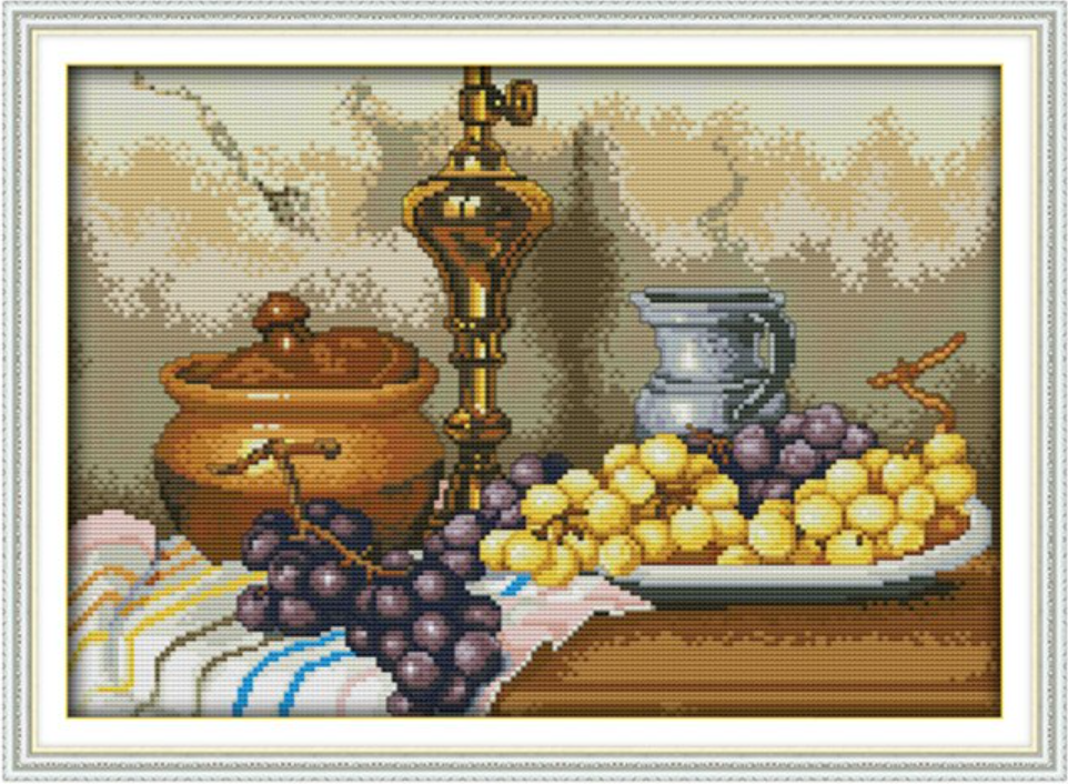 Набір для вишивання за нанесеною на канву схемою "Grapes and clay pots". AIDA 14CT printed 41*31 см
