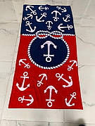 Рушник пляжний Ikizler велюр 75x150 см арт.Anchor-Rope-Red-Blue-White