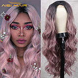 Перука жіноча рожева з хвилястим волоссям, фото 6