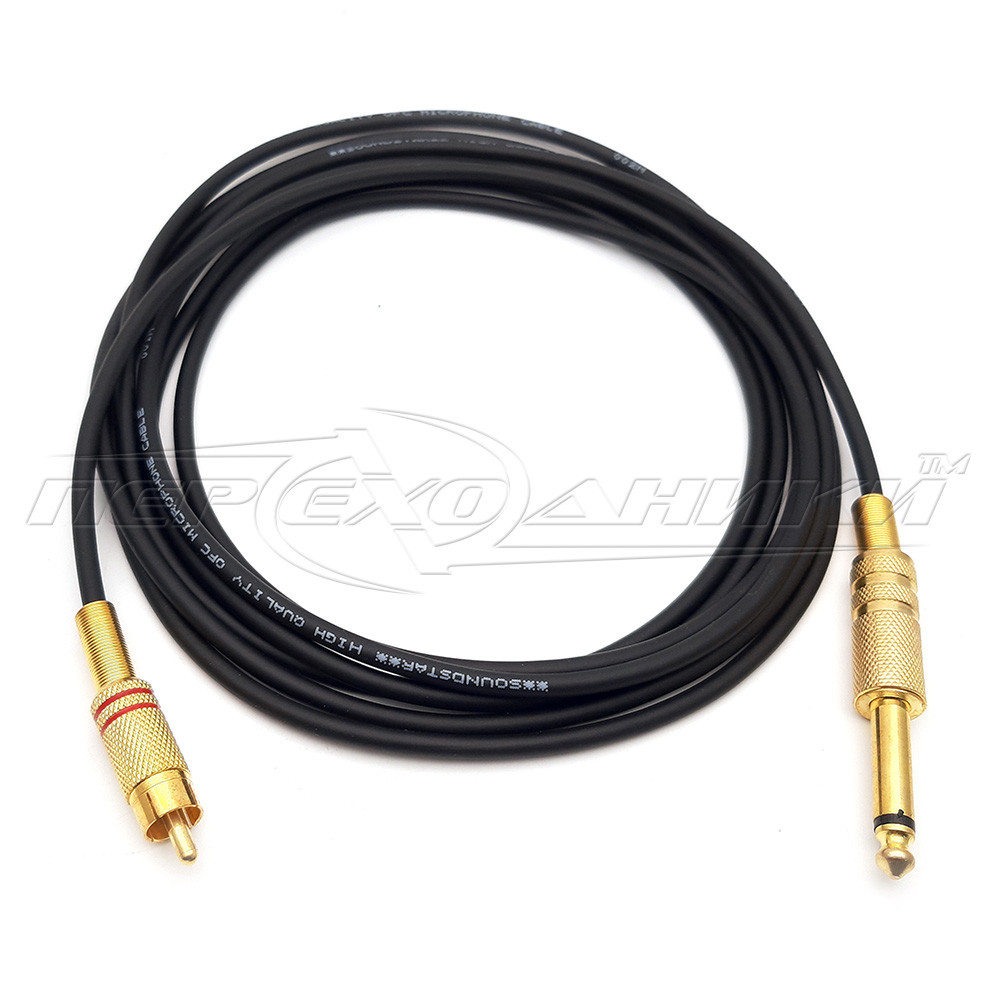 Кабель jack 6.3 mm to 1RCA метал, Gold, у екрані
