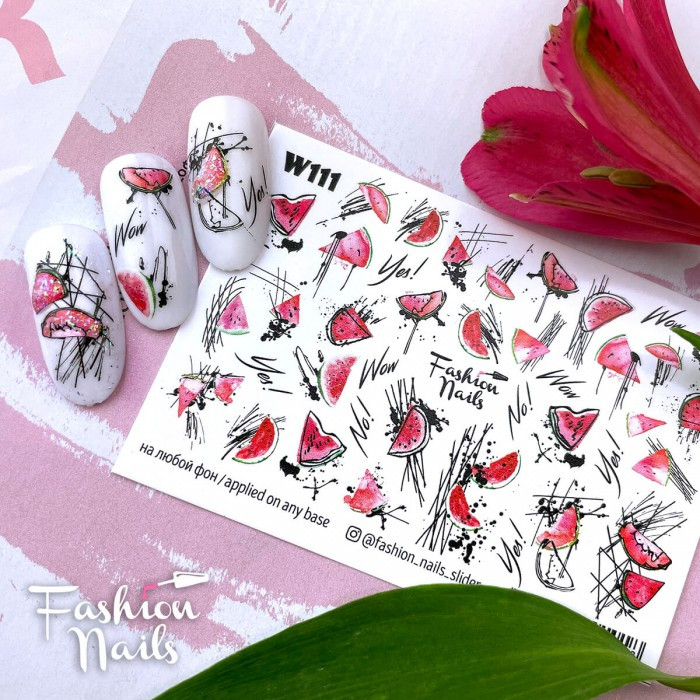 Слайдери водні наклейки КВІТИ Fashion Nails W111
