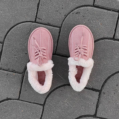 UGG Уги короткі РОЖЕВІ на шнурках з хутряною опухкою еко замшеві черевики зимове 2021, фото 4