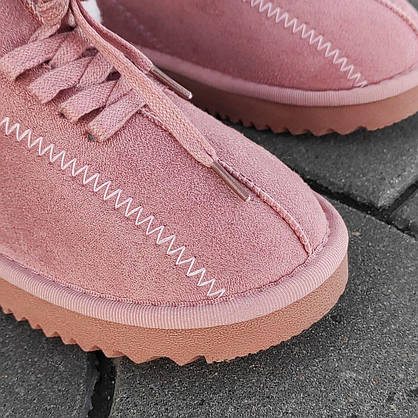 UGG Уги короткі РОЖЕВІ на шнурках з хутряною опухкою еко замшеві черевики зимове 2021, фото 5