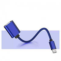 Кабель OTG Alitek USB Female — MicroUSB Male Синій, тканина cord