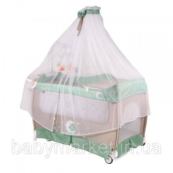 Манеж Lorelli SLEEP'N'DREAM ROCKER з балдахіном (green/beige moon bear)