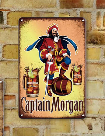 Вінтажна металева табличка Captain Morgan RESTEQ 20*30см. Вивіска металева для декору Captain Morgan. Табличка Капітан Морган із, фото 2