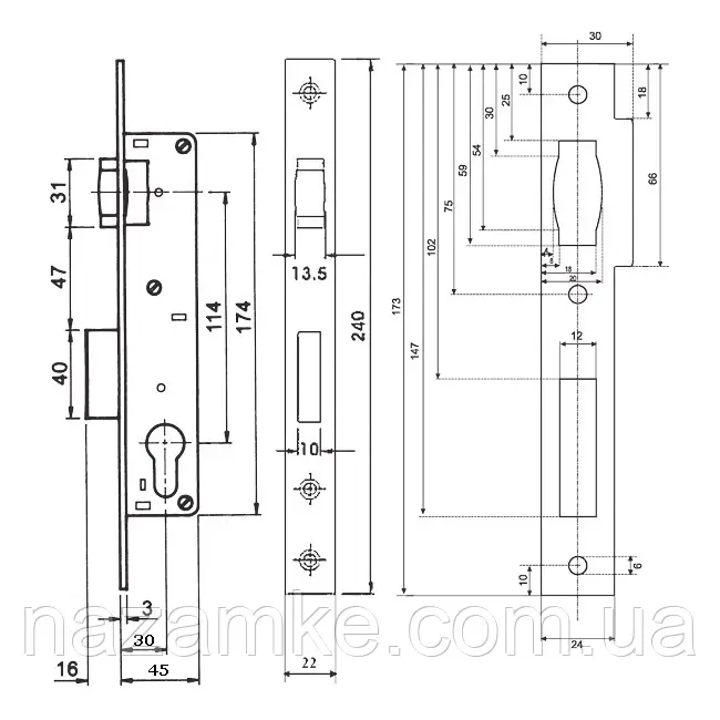 Замок SANTOS DIN 720 UNIV BS 30 мм SS 22 мм - фото 2 - id-p1494545191