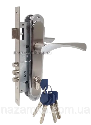 Врезной замок Kale 152 3MR в комплекте с ручками Корона матовый никель ...