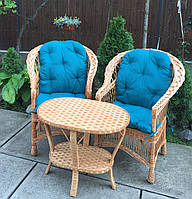 2 кресла "Обычных" со светло-синими подушками + овальный столик "Краб"