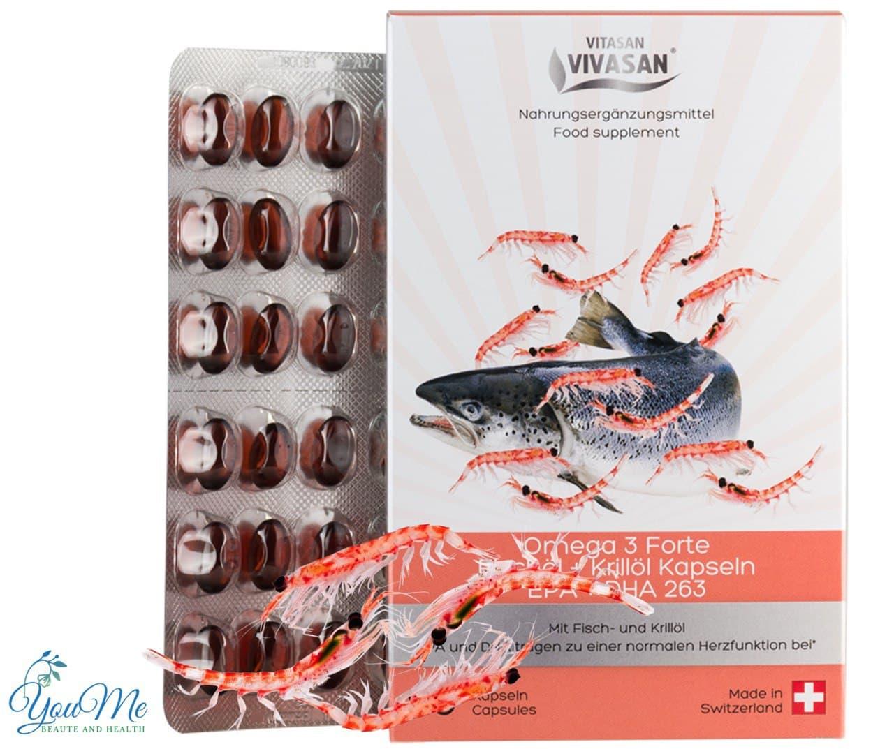 Капсули Омега 3 форте риб'ячий жир+м'ясо криля Omega 3 Forte (EPA + DHA 263) Вівасан Швейцарія 90 шт.
