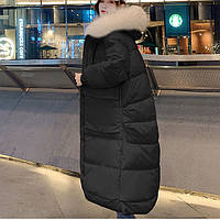 Женский ультрамодный зимний пуховик пальто длинный с меховым капюшоном, качество! черный (8884)