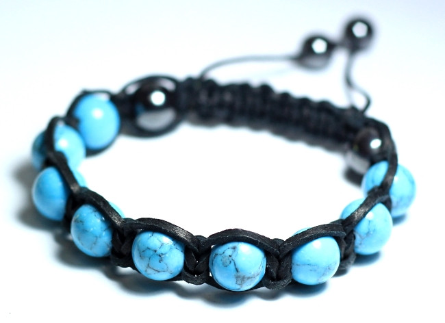 Шкіряний браслет із бірюзи shamballa
