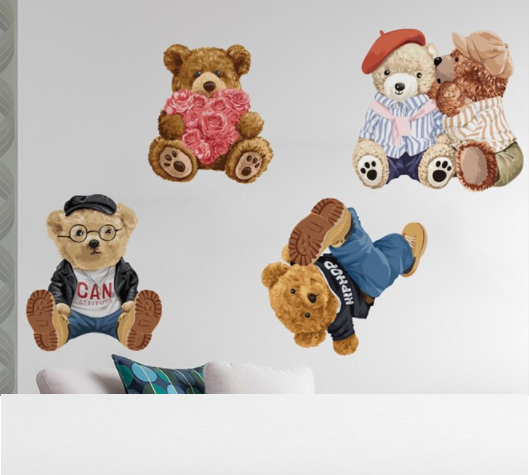 Вінілова наклейка на стіну, двері шафи в детсад "Ведмедики Тедді" 100 см*22 см (лист 40*60 см)