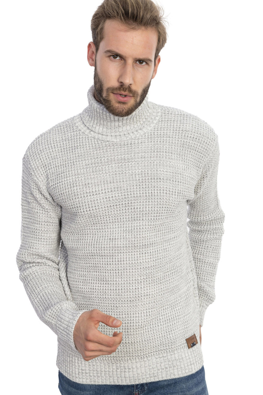 Чоловічий теплий светр під горло світло-сірий Туреччина 7038