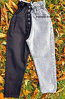 Стильные двухцветные джинсы МОМ для девочки