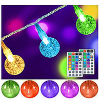 Світлодіодна гірлянда RGB + пульт ДУ Кришталеві Кульки 5 метрів 100led 220v Мультиколор