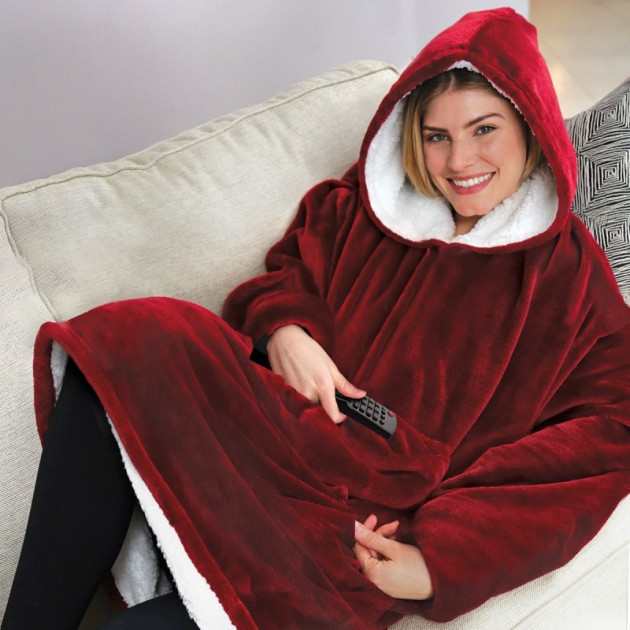 Грубка, халат домашній,слід з капюшоном і рукавами hugle hoode - blanket бордовий