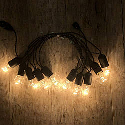 Ретро гірлянда для приміщень LedGO, 5 метрів 10 ламп розжарювання, чорний