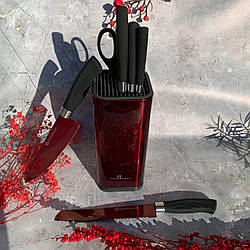 Набір кухонних ножів із підставкою 7 предметів Edenberg EB-11027 Набір ножів із неіржавкої сталі Червоний