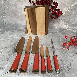 Набір кухонних ножів із дерев'яною підставкою 7 предметів Edenberg EB-11029 Набір ножів із неіржавкої сталі