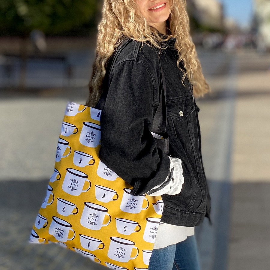 Сумка жіноча тканинна Original Чашки кофе 40x45 см 40x45 см (SV_COF002_BL), фото 1
