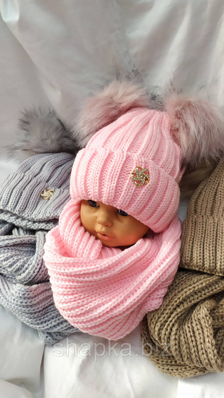 Шапка підліткова в'язана на флісі з хомутом