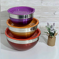 Набір мисок із неіржавкої сталі 3 шт. із кришками Edenberg EB-3635