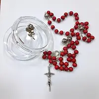 Вервиця з дерев'яними намистинами і запахом троянди + кругла коробочка з прикрасою