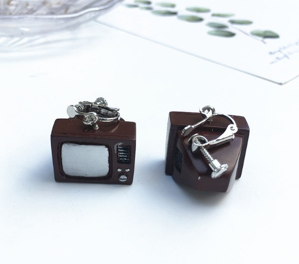 Сережки ручної роботи в стилі ретро, ностальгічні сережки піни Телевізор (затискач), фото 1