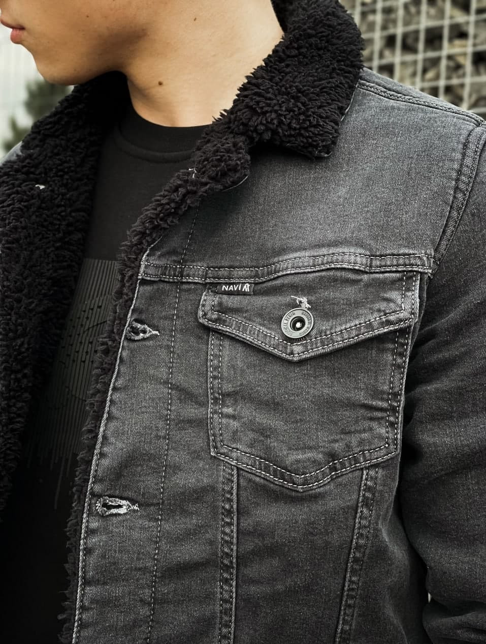 Куртка мужская джинсовая на меху, черная мужская джинсовка утепленная Турция зима осень L - фото 5 - id-p1494729637