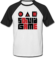 Футболка Squid Game - Shabby Logo (белая с чёрными рукавами)