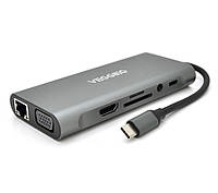 Хаб-конвертор VEGGIEG TC11-S Type-C на Type-C+USB3.0 4+HDMI+jack3.5+SD/TF+RJ45