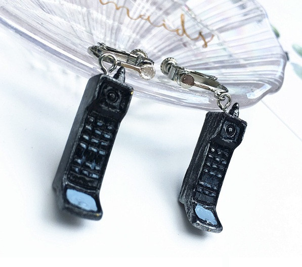 Сережки ручної роботи в стилі ретро, ностальгічні сережки піни Мобілка (затискач), фото 1