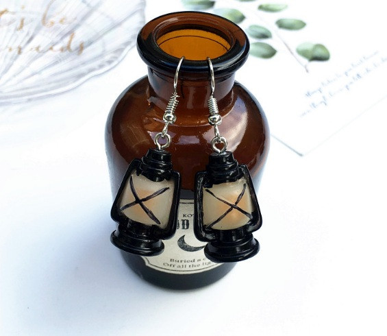 Сережки ручної роботи в стилі ретро, ностальгічні сережки піни Ліхтар (гачок), фото 1