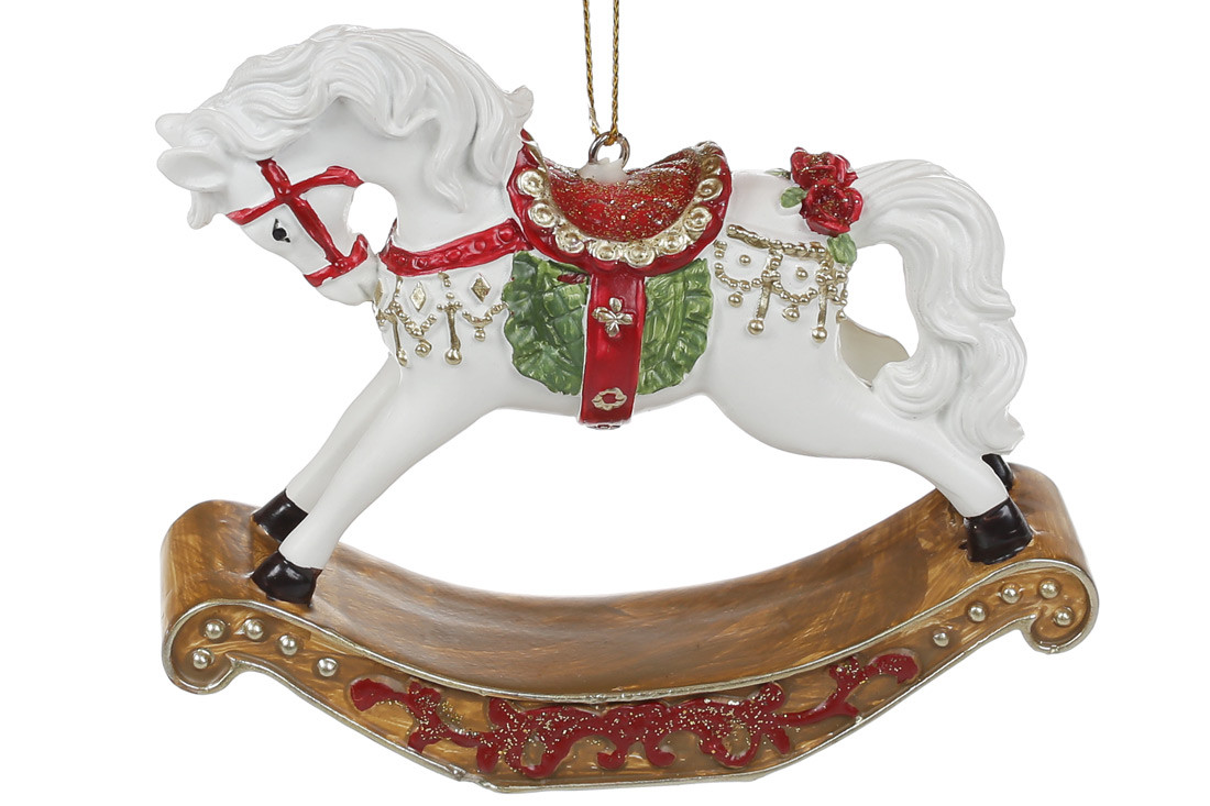 Декоративна підвіска Конячка 11.5 см, колір — білий із червоним