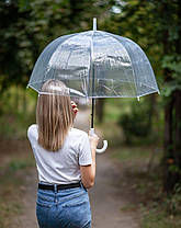 Прозора парасолька-тростина купол 8 спиць Жіноча купольна парасолька тростина напівавтомат купол грибком, фото 2