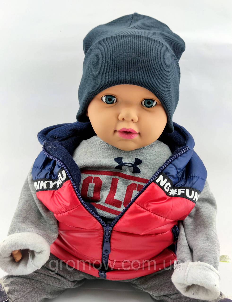 Шапка дитяча трикотажна подвійна демісезонна дитячі головні убори темно-синій (ШД40), фото 1