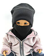 Шапка детская трикотажная двойная демисезонная с хомутом детские головные уборы черная (ШД47)