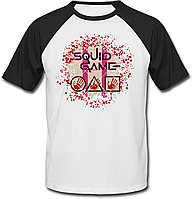 Футболка Squid Game - Blood Logo (біла з чорними рукавами)