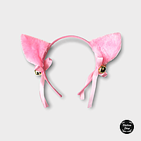 Кошачьи ушки на ободке с колокольчиками - Розовый
