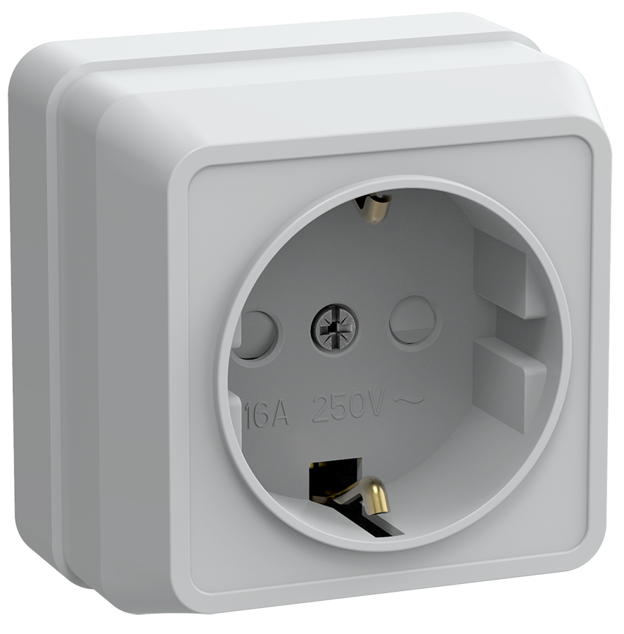 Розетка 1-местная для открытой установки РСш20-3-ОБ с заземляющим контактом с защитной шторкой, фото 1