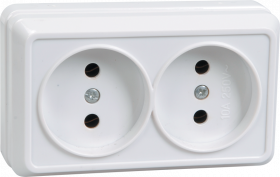 Розетка 2-місна для відкритого встановлення РС22-2-ОС без заземлювального контакту 10 А ОКТАВА білий IEK, фото 1